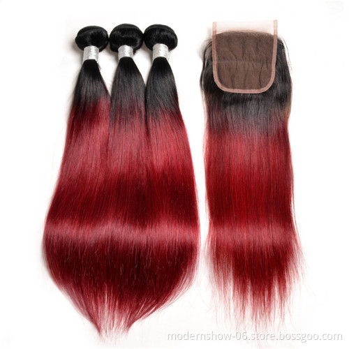 Brazilian Ombre Color Human Hair 1B/99J, 1B/Gray, 1B/613# Highlight Color , 1B/purple Human Hair 3 to 4 Bundles with Closure